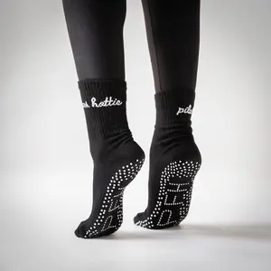 Pilates Hottie Crew Grip Socks - Black Crew Socks with Embroidery - Cute Grip Socks for Pilates, Barre, Lagree