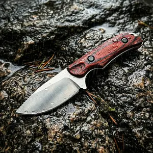BM 15017 Fixed Blade Knife w/ Leather Sheath – 8Cr13MoV Steel, Wooden Handle, Lightweight EDC Knife for Camping, Hiking & Everyday Carry