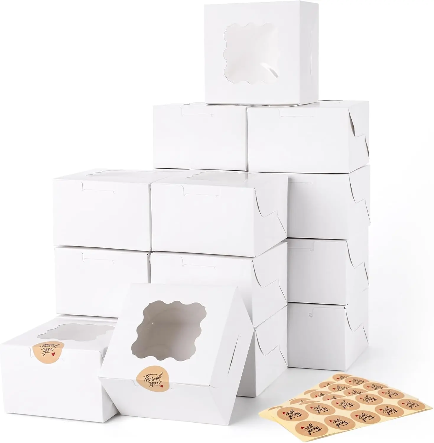 30 Pieces Rectangle Compact Size Bakeware White Paperboard Window Bakery Boxes, 4 x 4 x 2.4 in Treat Boxes for Cookies, Macarons, Home Baking Supplies, 4 X 4 X 2.4 Inches