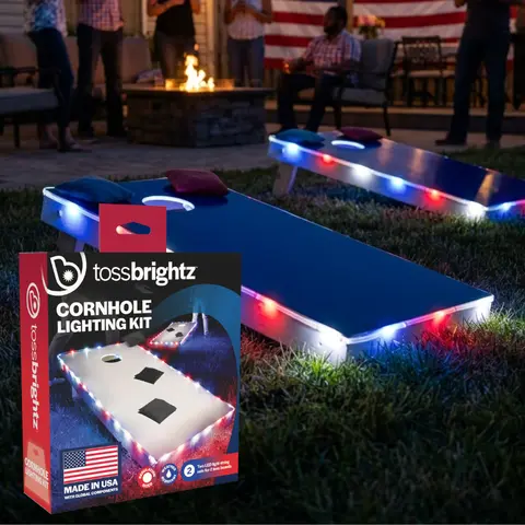 Patriotic Cornhole Board Lights (2-Pack) - Made in USA Toss Brightz Bag Toss Game Accessory, Weather-Resistant Lighting for Outdoor Lawn Games