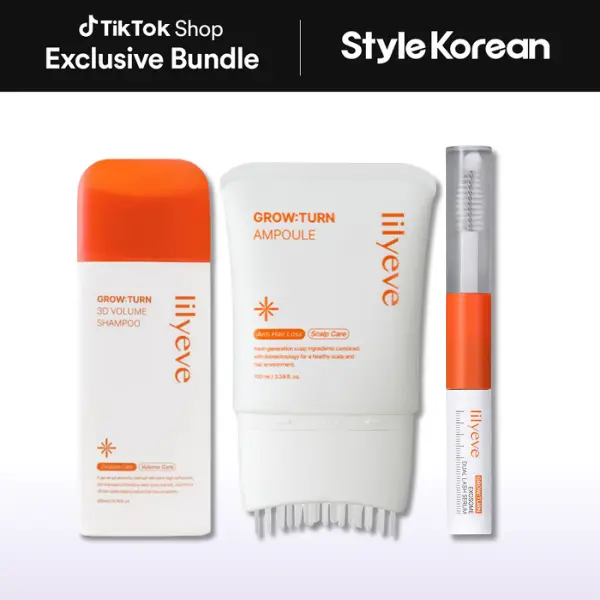 [lilyeve] Hair and Lash Enhancing Trio - GrowTurn 3D Volume Shampoo with Built-in Brush, Growturn Hair Growth Serum with Built-in Brush, Grow:Turn Exosome Dual Lash Serum 8ml