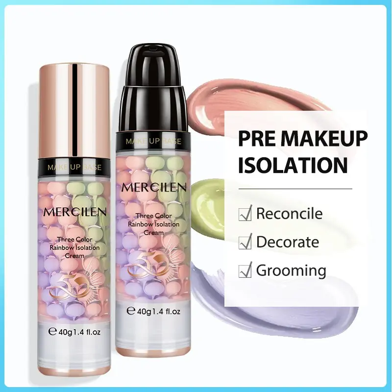 Mercilen Three-Color Rainbow Primer Cream 40g X 2 Bottles, Uniform Skin Tone Makeup Base, Beauty Cream for Flawless Look, Hydrating Primer, Face Primer