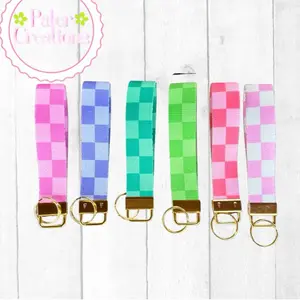Paler Creations Checker Keychain Wristlet - Vibrant Colors & Gold Buckle - Perfect for Keys & Accessories