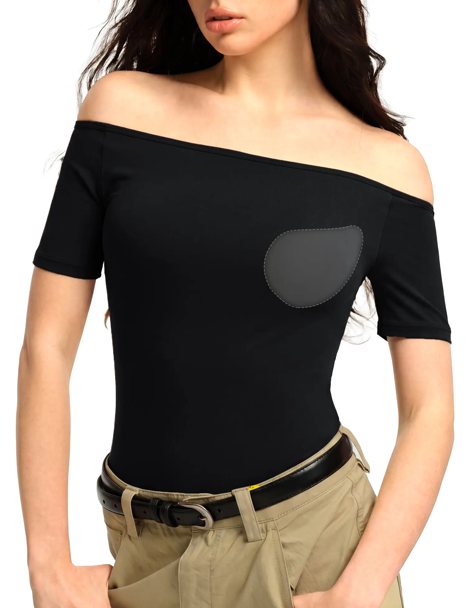 Dazzwear Women's Basic Short-Sleeve Boat Neck T-Shirt - Built-In Removable Padding Bra, Casual Streetwear Top