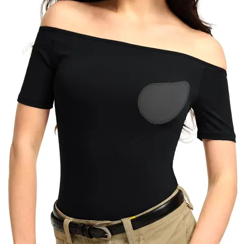 Dazzwear Women's Basic Short-Sleeve Boat Neck T-Shirt - Built-In Removable Padding Bra, Casual Streetwear Top