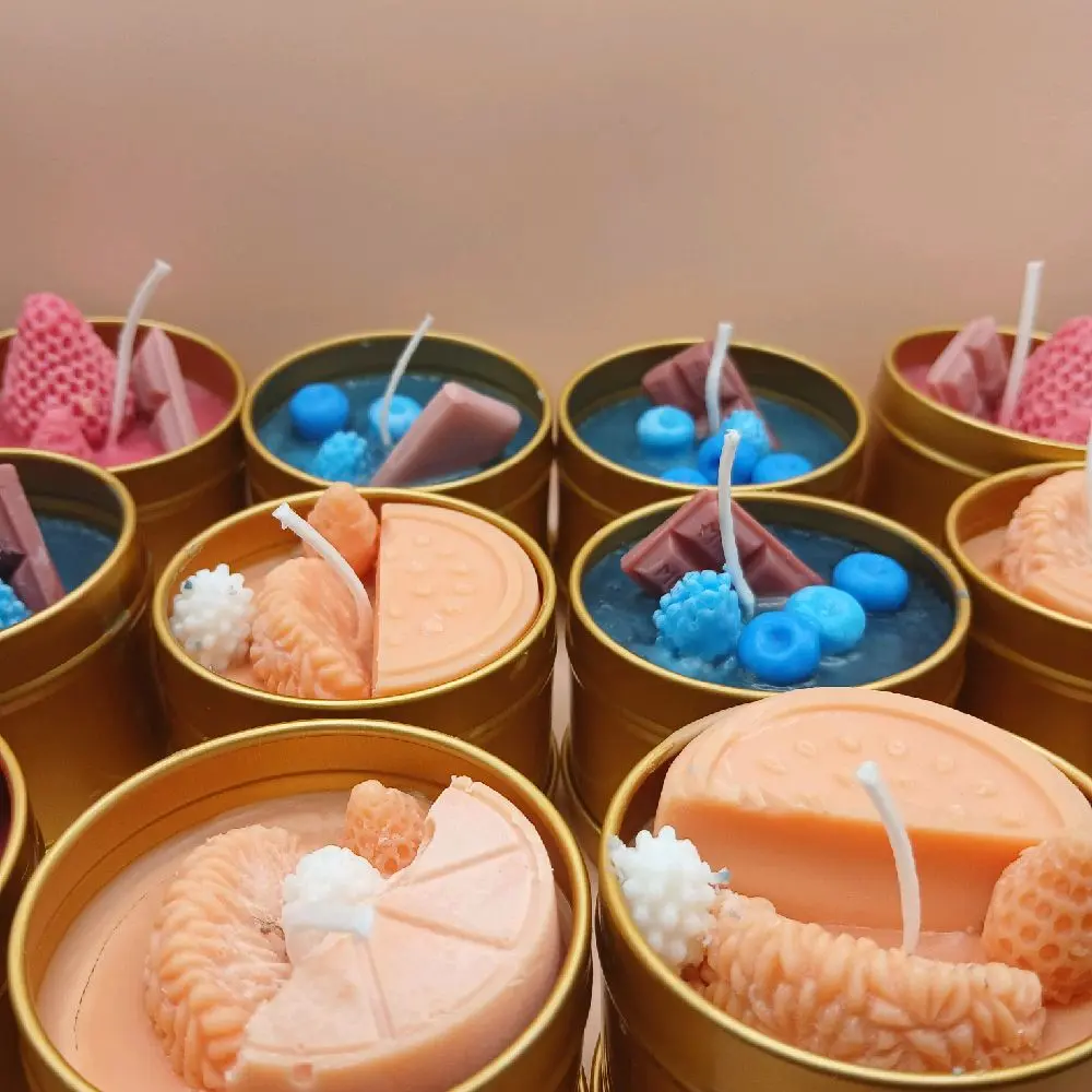 Sweet Treat Candle Tins 5 Pack Blueberry Chocolate Peach Bellini & Strawberry Shortcake Scents Soy Wax Handpoured Aromatherapy Candles for Home Decor