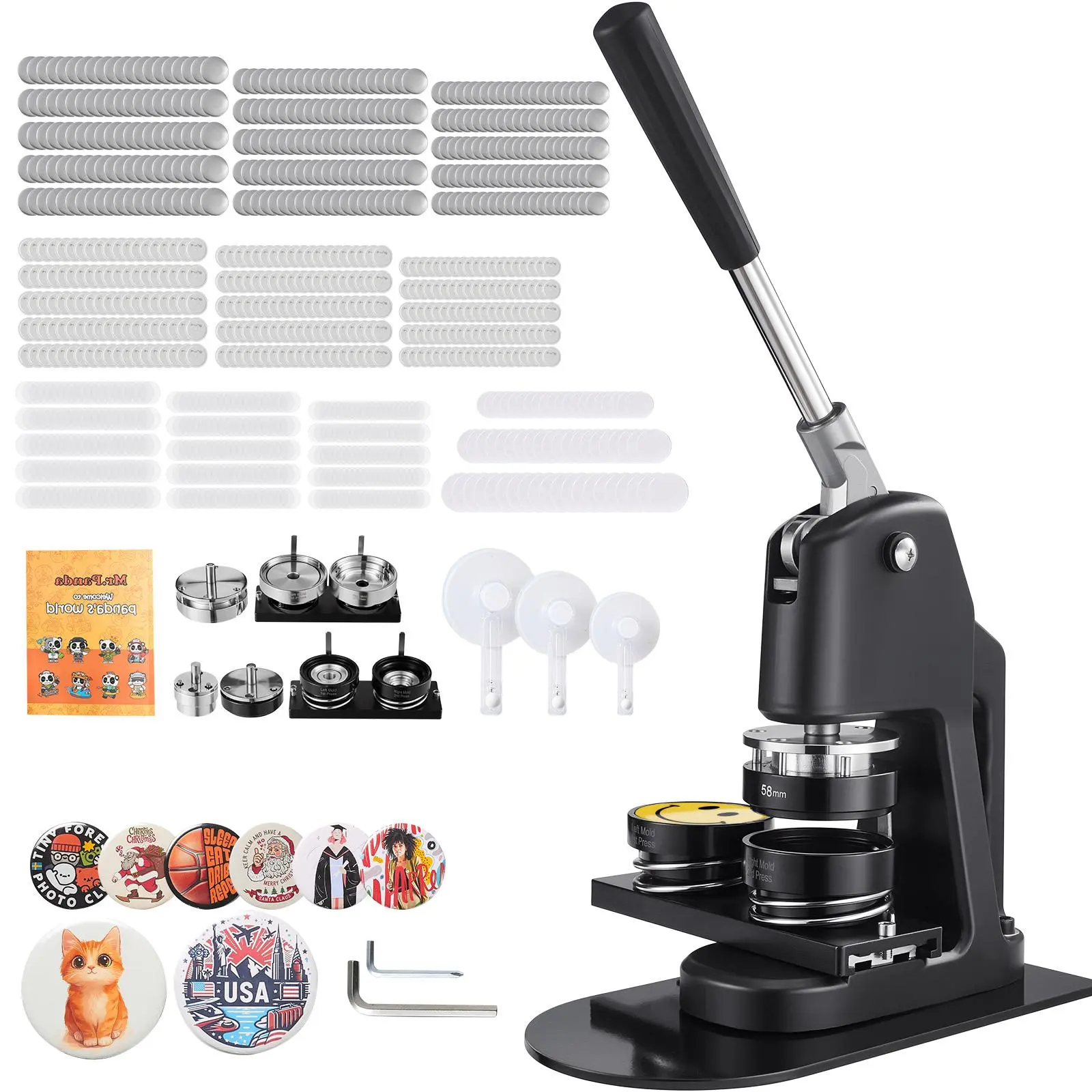 【Backtoschool】VEVOR 3-in-1 Badge Maker Machine, 1.26/2.28/2.95 in Plastic Pin Maker with 300pcs Button Parts, Circle Cutter, Magic Book, Reinforced Ergonomic Handle, 127-157g, for DIY Exclusive Fun Projects, Black, 2.28 Inch, Mirror/Keychain Use, 3-In-1 D