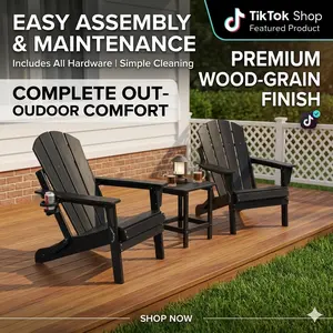 HDPE Folding Adirondack Chair with Dual Cup Holder - Composite Adirondack Chair with Wood Texture- Gray