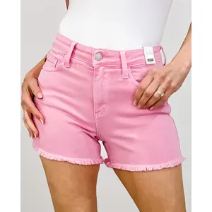 Judy Blue Mid-Rise Pink Garment Dyed Fray Hem Shorts
