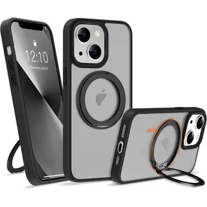 Phone case for iphone 17 16 15 14 13 12 pro max plus case  ,Compatible with iphone 17 pro max phone cases with 360 °   Rotatable Magnetic Ring Stand [Compatible with Mag-Safe] Translucent Shockproof Protective Phone Case for Women Men, Black