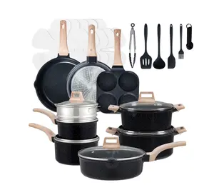 25-Piece Non-Stick Ceramic Granite Cookware Set with Stay-Cool Handles, Induction Compatible Pots and Pans Set for Healthy Cooking,Black