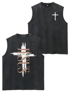 Men's Breathable Cotton Tank Top with Graphic - Sleeveless, Casual Sporty Style, Dual-Sided Print, Machine Washable, Comfortable Crew Neck for All Sea