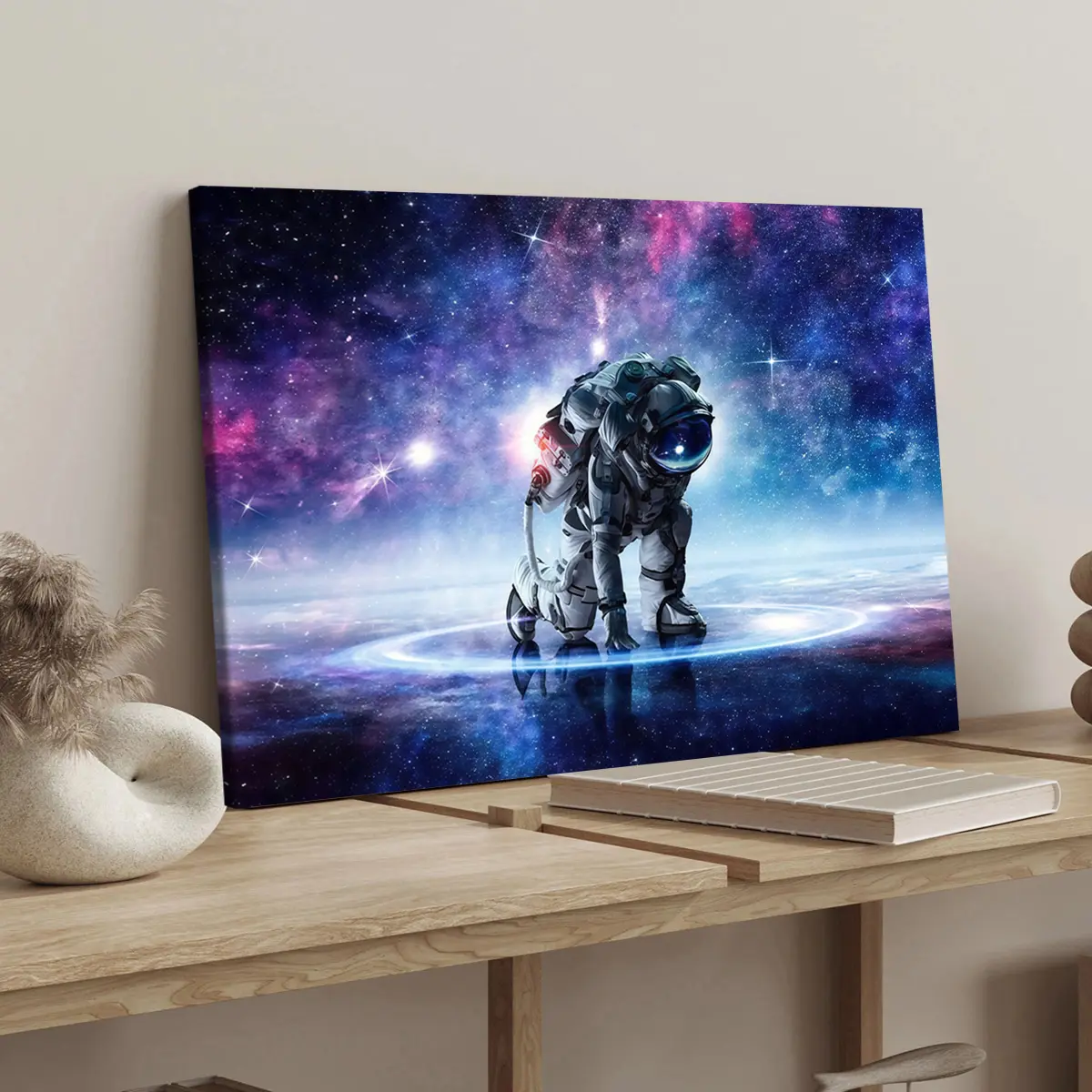 1 Count wood frame canvas, Interstellar space Astronaut poster, Fantasy space decoration, family poster, bedroom mural, modern art decoration, Wall picture decor, suitable for corridor wall decoration, ideal gift, waterproof, print, Artwork