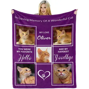 Customized Photo Prints Blanket - Personalized Flat Weave, Multi-Size, Stain-Resistant Blanket with Name, Cat Memorial Sympathy Gift for Pet Lovers