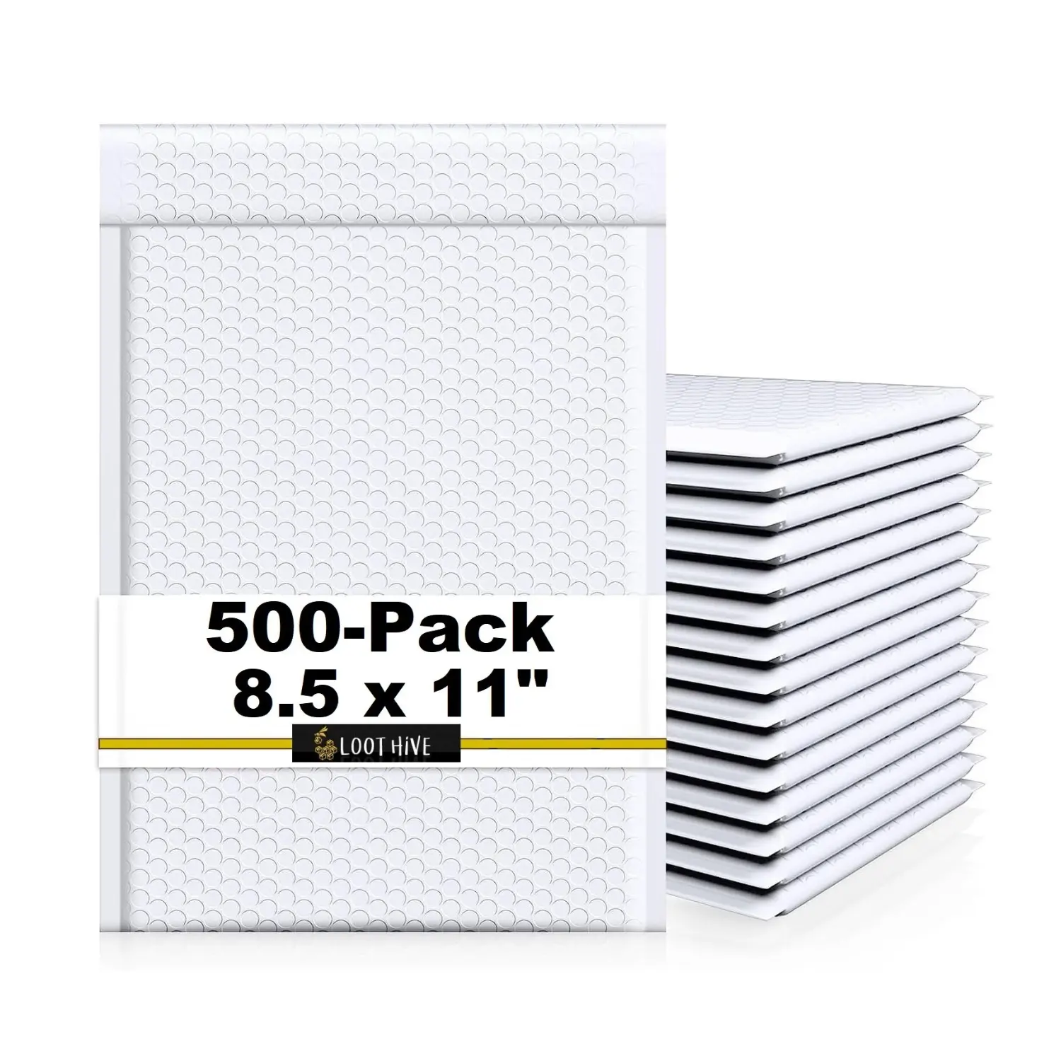 Loot Hive #2 Bubble Mailers 8.5x11" 500-Pack White Poly Padded Envelopes for Shipping Durable Protection Self-Sealing Tear Strip