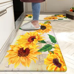 Sunflower Kitchen Rugs Decor Set of 2 Anti Fatigue Yellow Vintage Floral Farmhouse Non-S Kitchen Floor Mats Comfort Standing Mat Waterproof Sink Carpet (17.3 x 28 inch+17.3 x 47 inch)