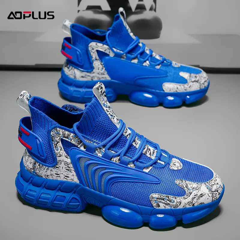 High-top fly-knit breathable street-style casual dad shoes, with anti-slip rubber soles, suitable for all-season casual wear.