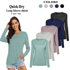 HOPLYNN 5 Pack Women's Crew Neck Casual  Fitness Tennis gym outfits workout clothes women Long Sleeve T-Shirt  gym fits