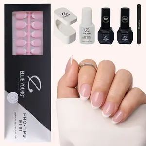 ELLIE YOUNG Pro-Tips Extra Short Oval White French Tips with Pink Base, 160pc Press-On Nails Kit – 16 Sizes, Matte Gel Acrylic Look, Soft Gel DIY Extensions