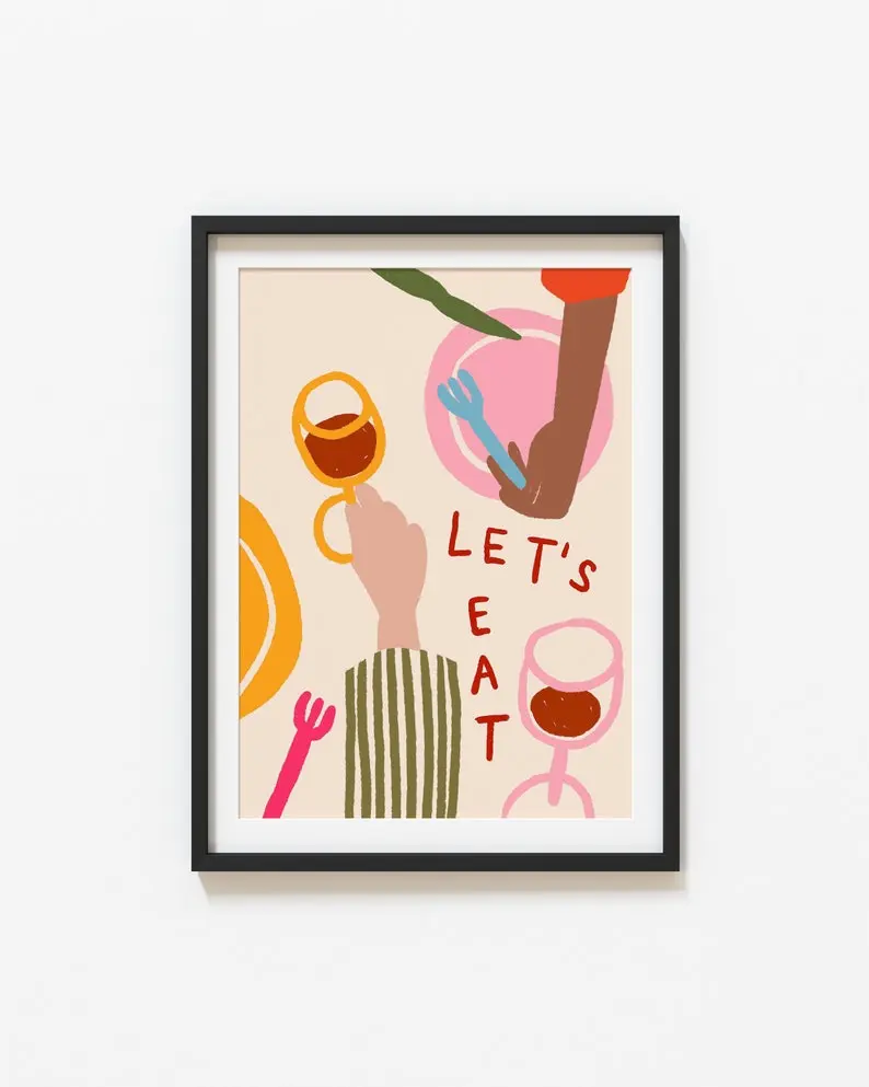 Let's Eat Print, Kitchen Wall Art, Abstract Print, Quirky Art Print, Kitchen Poster, Kitchen Print, Dining Room, Apartment Decor