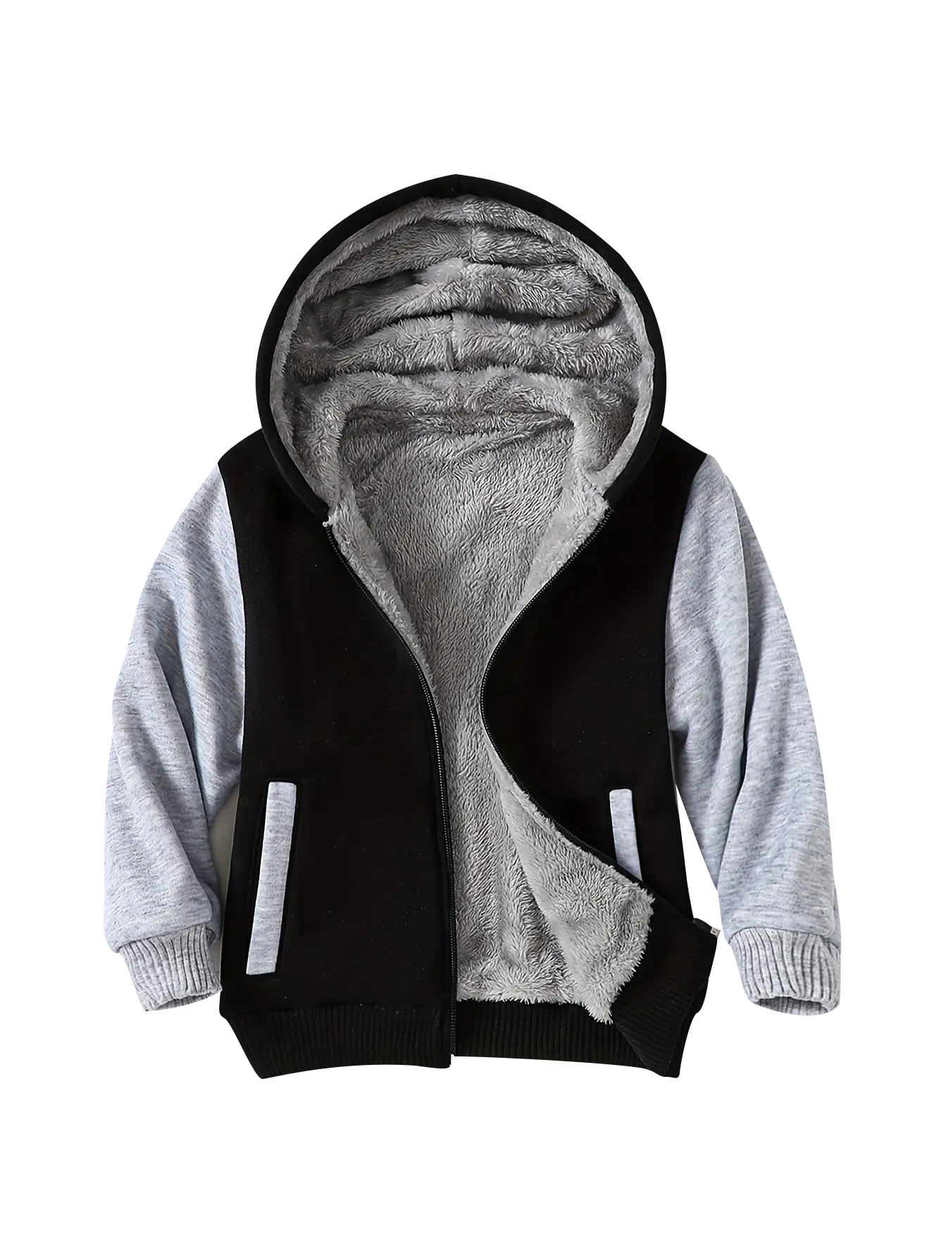 Children's zipper hooded coat 3-14 years old boy Sherpa lined coat winter outdoor sweatshirt warm coat Cold Weather Coats Fashion Coat
