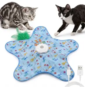 Interactive Starfish Cat Toy Mat for Indoor Cats, Automatic Hide and Seek Moving Feather, Touch Activated with Realistic Bird Sounds