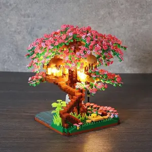Cherry Blossom Tree House Building Kit, 2138pcs/set Creative Micro-particle Assembled Model Toy, Birthday Gift Options