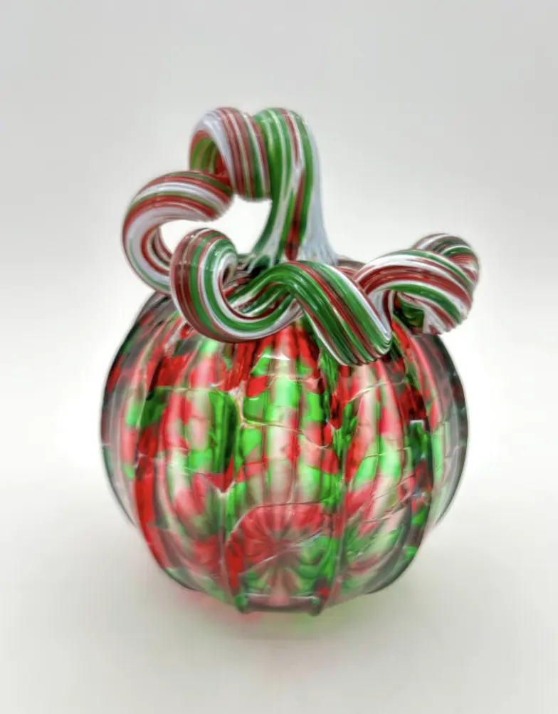 Christmas Cathedral Glass Pumpkin Gift and Centerpiece Hand-blown by Keith Cerone Providence Rhode Island Unique Holiday Decor