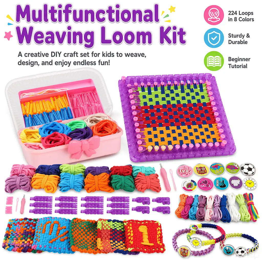 Weaving Loom Kit Toys, DIY Arts and Crafts for Kids and Adults, Ideal Gifts for Girls Ages 5 6 7 8-12 13, Easy Potholder Loom Knitting Activity for Beginners, Sturdy Frame Potholder Loom Making Kits Portable Box and 288 Craft Loops