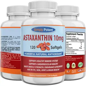 Simply Potent Astaxanthin Dietary Supplement, 10 MG Vitamin for Muscle Support - 120 Softgels
