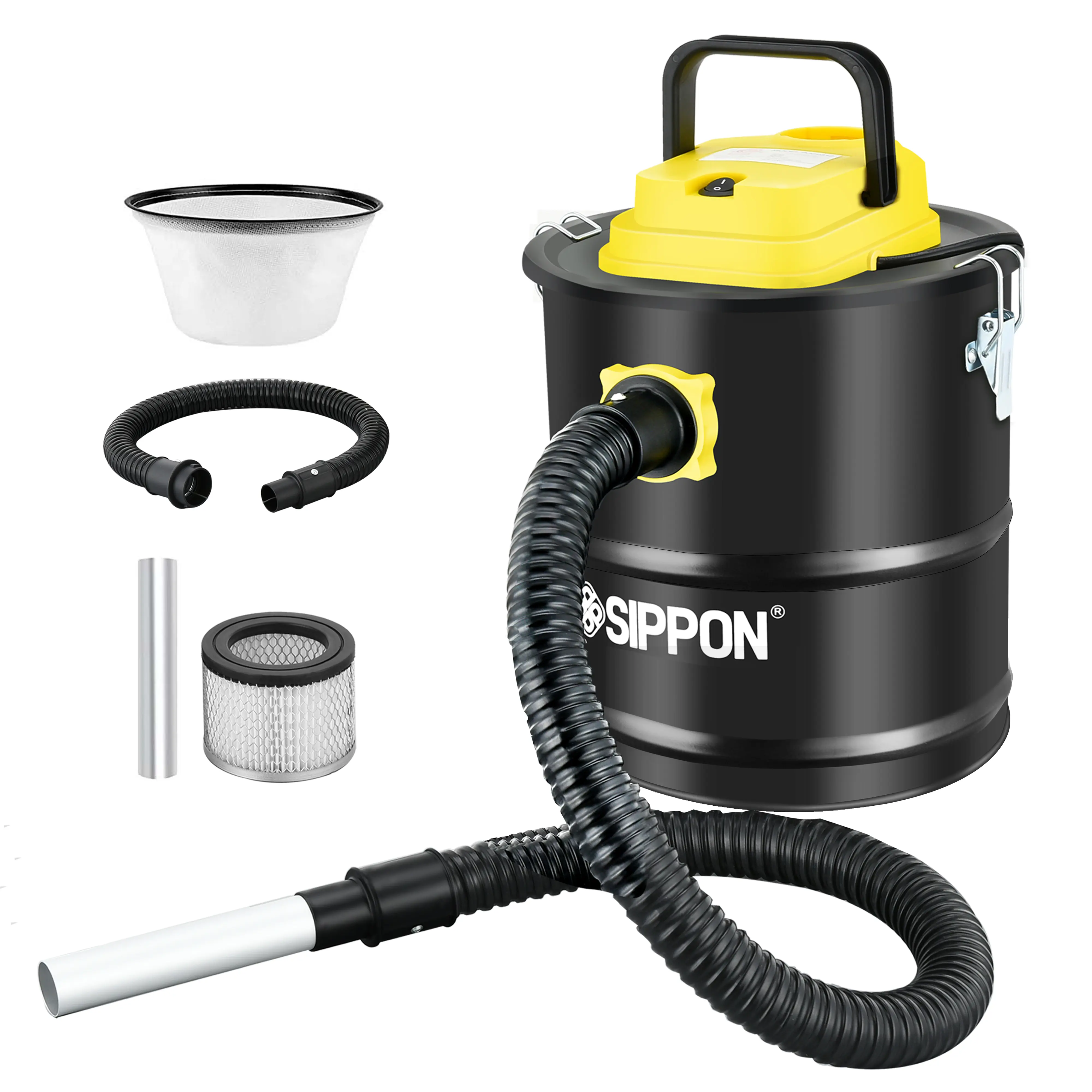 SIPPON Aluminum Corded Canister Ash Vacuum Cleaner - 800W Strong Vacuum Suction, 2.6 gal (2.0 to 2.9 gal Range), 15000Pa, 110V Plug, Wheeled Base, Blower Function, HEPA Filtration, for Fireplaces, Pellet Stoves, Corded Canister Vacuum, Grills