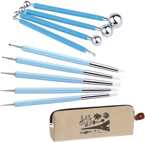 9 Pcs Sculpting Tools Set – 4 Double-Ended Metal Ball Stylus & 5 Silicone Polymer Tools for Clay, Ceramic, Embossing & Paper Flowers