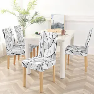Simple and stylish printed chair cover with lines, easy to install and detachable chair cover, suitable for kitchen, living room, dining room, and office chairs, as well as home decoration chair cover, Removable Washable Slipcovers, Chair Covers Set