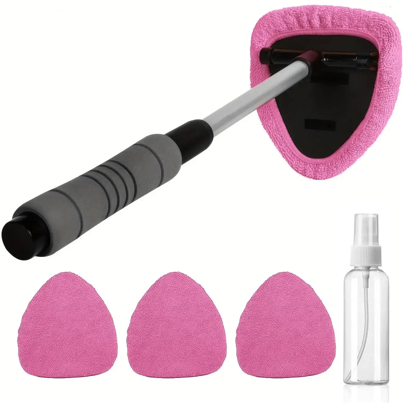 Windshield Cleaner Tool, Microfiber Car Window Cleaning Tool with Extendable Handle and 4 Cloth Pads, Interior/Exterior Glass Wiper Car Glass Cleaner Kit, Car Detailing Accessory, Car Cleaning Supplies, Car Detailing Products, Auto Detailing Supplies