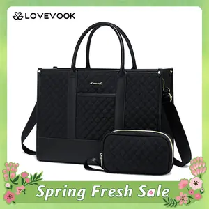 LOVEVOOK Laptop Canvas Bags for Women,15.6-17.3 inch Laptop Zipper Work Bags with Clutch Purse,Shoulder Bag with Adjustable Straps & 2 Cup Holders, Women Briefcase for Travel,Teacher,Doctor, Nurse,TikTokShopSpringStatements