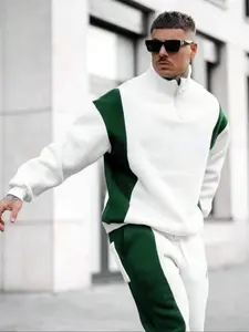 Men's Colorblock Zip Up Drop Shoulder Fashion Sweatshirt, Regular Fit Casual Long Sleeve High Neck Pullover for Fall & Winter, Men's Clothes for Daily Wear, Street Wear, Fitted