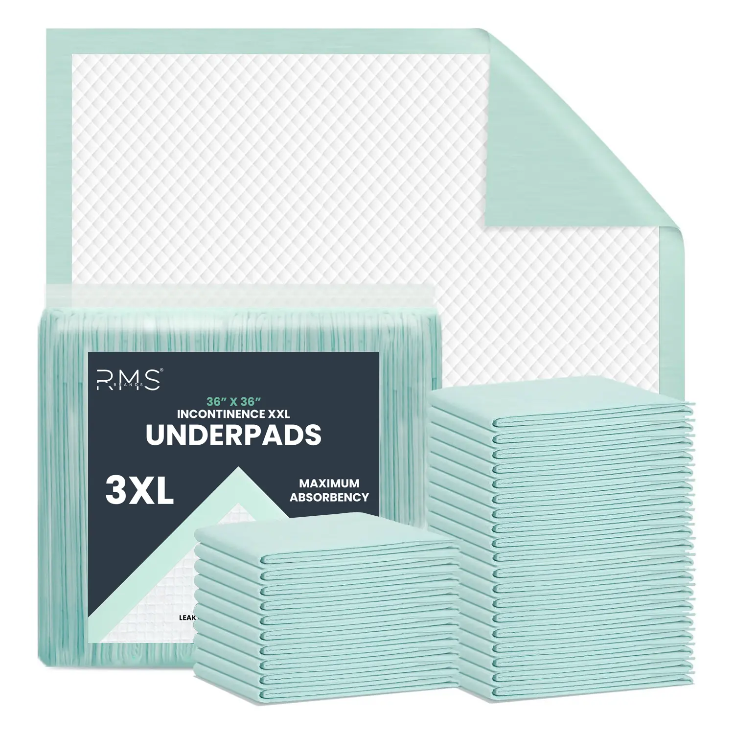 RMS Brands XXL Quilted Disposable Underpads, 36x36in 125g Hospital Grade Impermeable Pee Pads for Home Adults, Puppy Incontinence Bed Pads, Puppy Pads