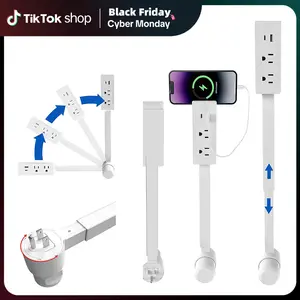 Outlet Extender Mountable Multi Plug Wall Outlet, with USB-A USB-C & 2 AC, Extendable 22-34" Rotatable 180°, Surge Protector Power Strip, Home Organization for Kitchen, Office & Bedroom,Black Friday Cyber Monday