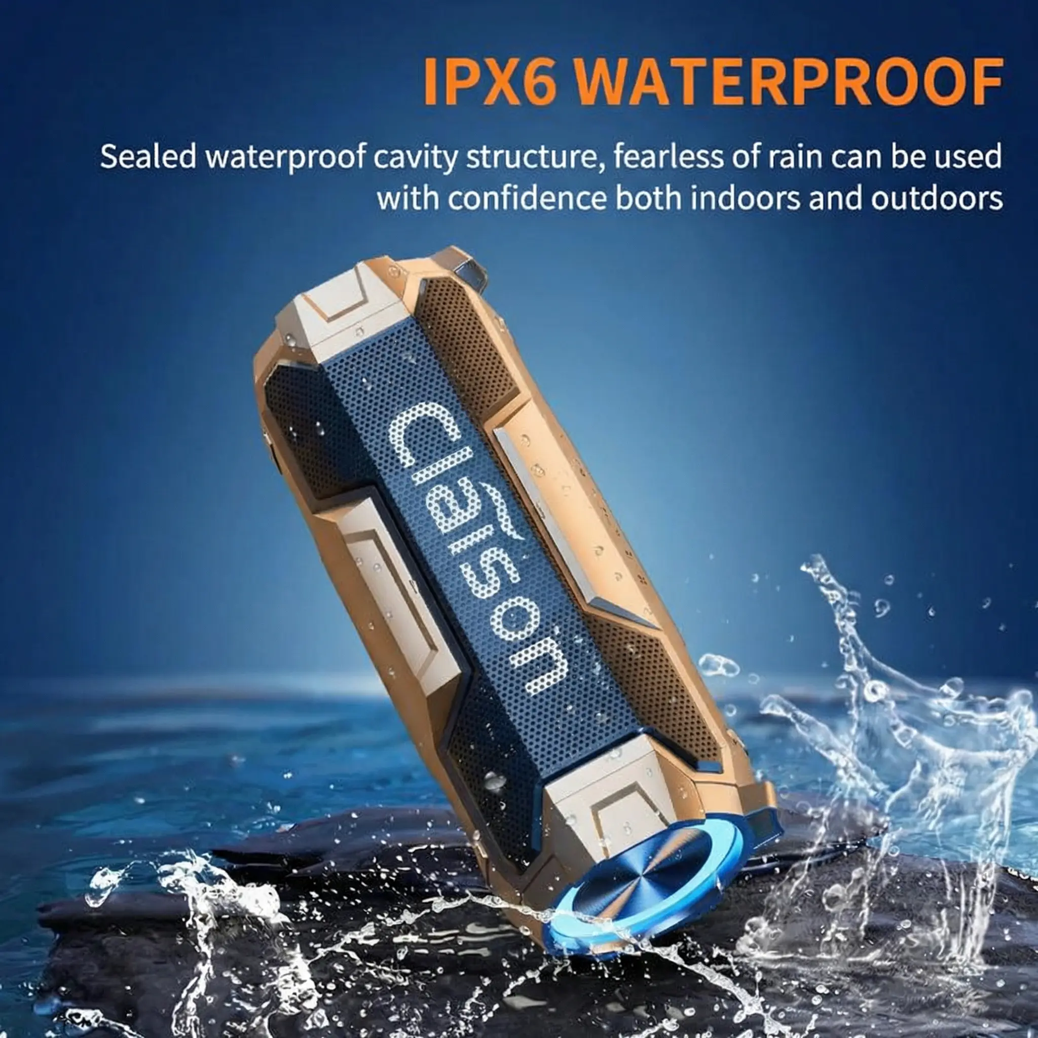 Claison Durable Portable Waterproof Wireless Outdoor Bluetooth Speaker, IPX6 Waterproof, 5.3 Bluetooth Chip, Shockproof, Wear Resistant, LED Light for Camping, Parties, Portable Waterproof Speaker