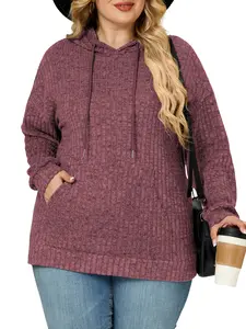 Womens-Plus-Size Hoodies Sweatshirts Casual Long Sleeve Pullover Sweaters Dressy Knit Tops with Pockets XL-5XL RPS2171 Chic Coat