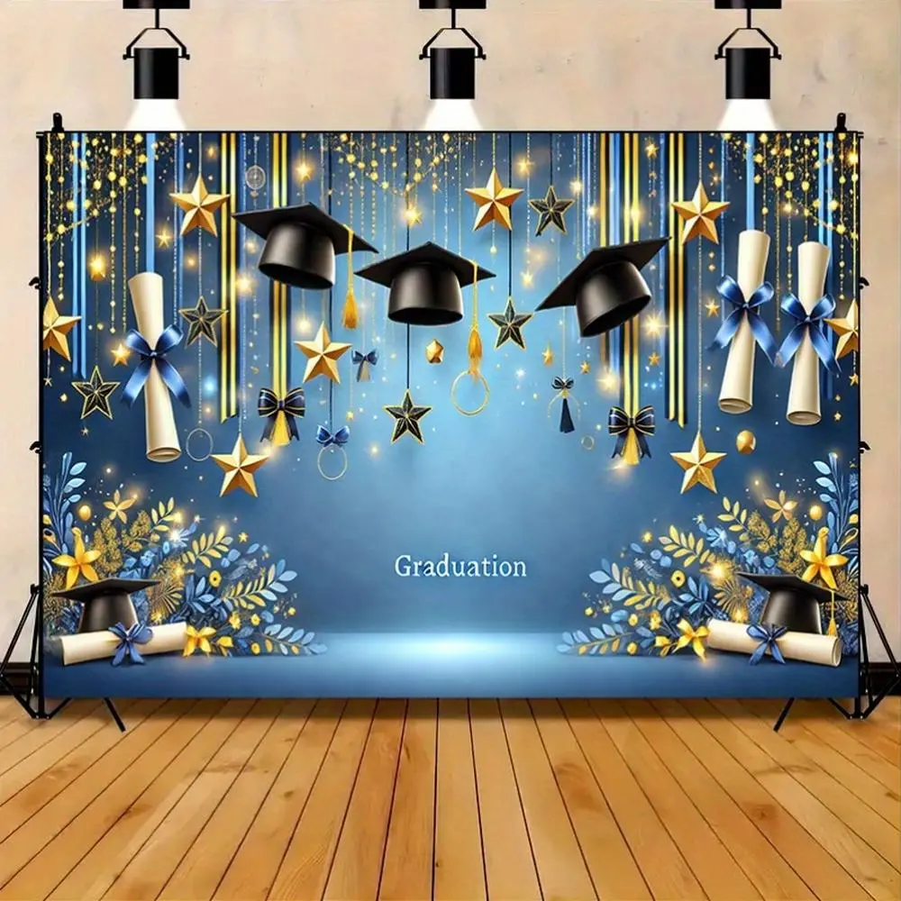 1pc Polyester 2D Flat Graduation Cap & Diploma Banner - Festive Photo Scene, 2D Grad Scene, Quick Photo Setup, Birthday Party Decor, Birthday-Themed Festive Backdrops & Banners, Indoor/Outdoor Home Supply