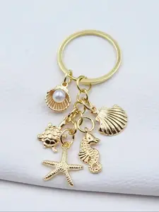 Nautical Style Keychain Set, Sea Horse Turtle Starfish Shell Charms, Ocean Life Pendants Friendship Gifts, Unisex Car Accessories Pack