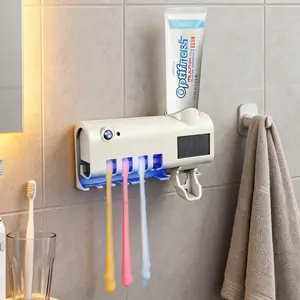 Durable ABS Multifunctional Modern Toothbrush Holder Set - Electric Wall-Mounted, 4-Slot, No-Drill Mounting, Rechargeable, with Toothpaste Dispenser, for Bathrooms, Dormitories