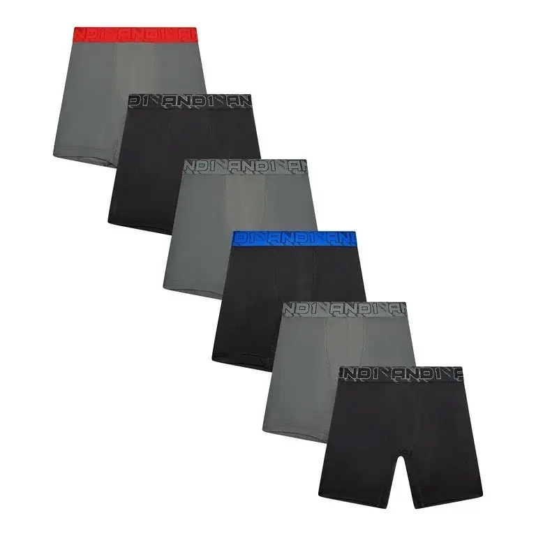 AND1 Men’s Flex Regular Leg Boxer Briefs, 6-Pack Underwear