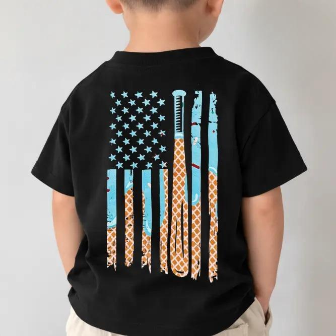Youth Baseball Ice Cream Bat Flag Shirt(On Back side), Baseball Lover Gift, Trending Summer Outfit