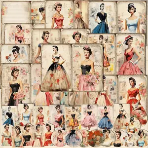 Vintage Girl Theme Journal Paper Set, 58pcs/set Including 46pcs Sticker, 12pcs Scrapbook Paper & Scrapbook Page, DIY Scrapbooking & Journal Making Supplies