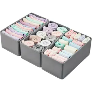 Small Foldable Fabric Drawer Organizer 3-Pack - 11" Breathable Closet & Dresser Storage Bins for Socks, Underwear, Bras & Baby Clothes, Gray