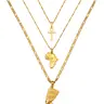 3pcs Necklaces Together Ankh Nefertiti Africa Map Pendant Gold/Silver Color Birthday Party Ethnic Jewelry Women Jewelry Gifts