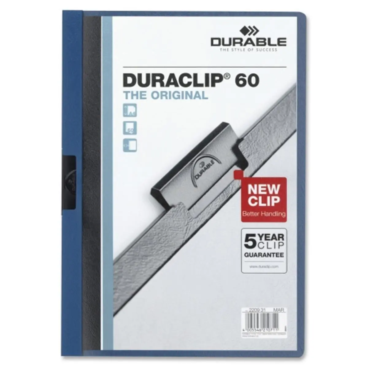 Durable Office Products Sturdy DuraClip Report Cover (DBL221407) - 60-Sheet Capacity, 11in x 8.5in Vibrant DKBlue, Strong Memory Clip, No Hole-Punching, Expandable, Resets to Original Size for Reports, Presentations