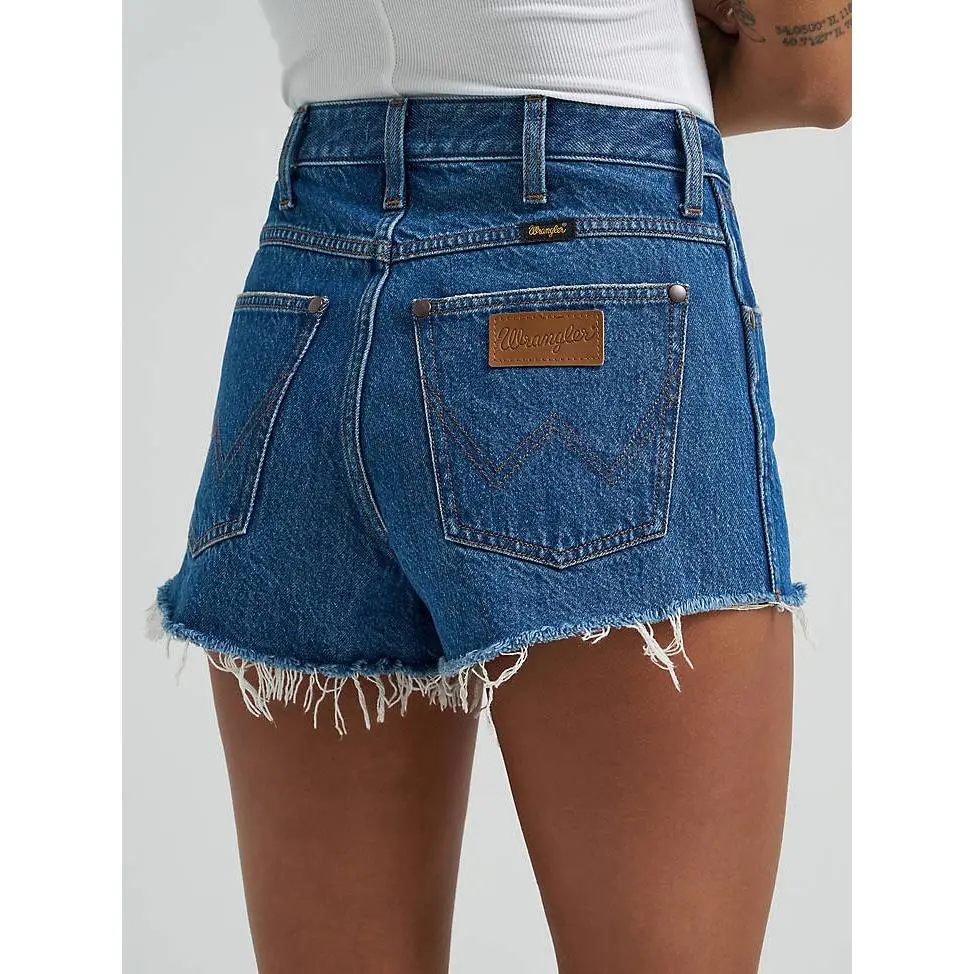 Wrangler Women's Cowboy Cutoff Shorts in a Solid Dark Wash, 100% Cotton Rigid Denim with a Slim Fit, 11" High Rise and Raw Hem, Bottom, Basic, Jean Shorts For Women, Western Clothing
